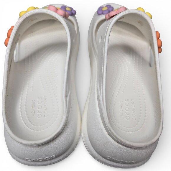 Croc White Chunky Platform Sandals Women Flower Gibbitz Charms W9 - Picture 5 of 10